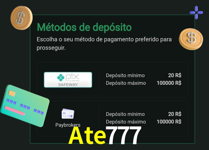 O cassino Ate777 oferece uma grande variedade de métodos de pagamento